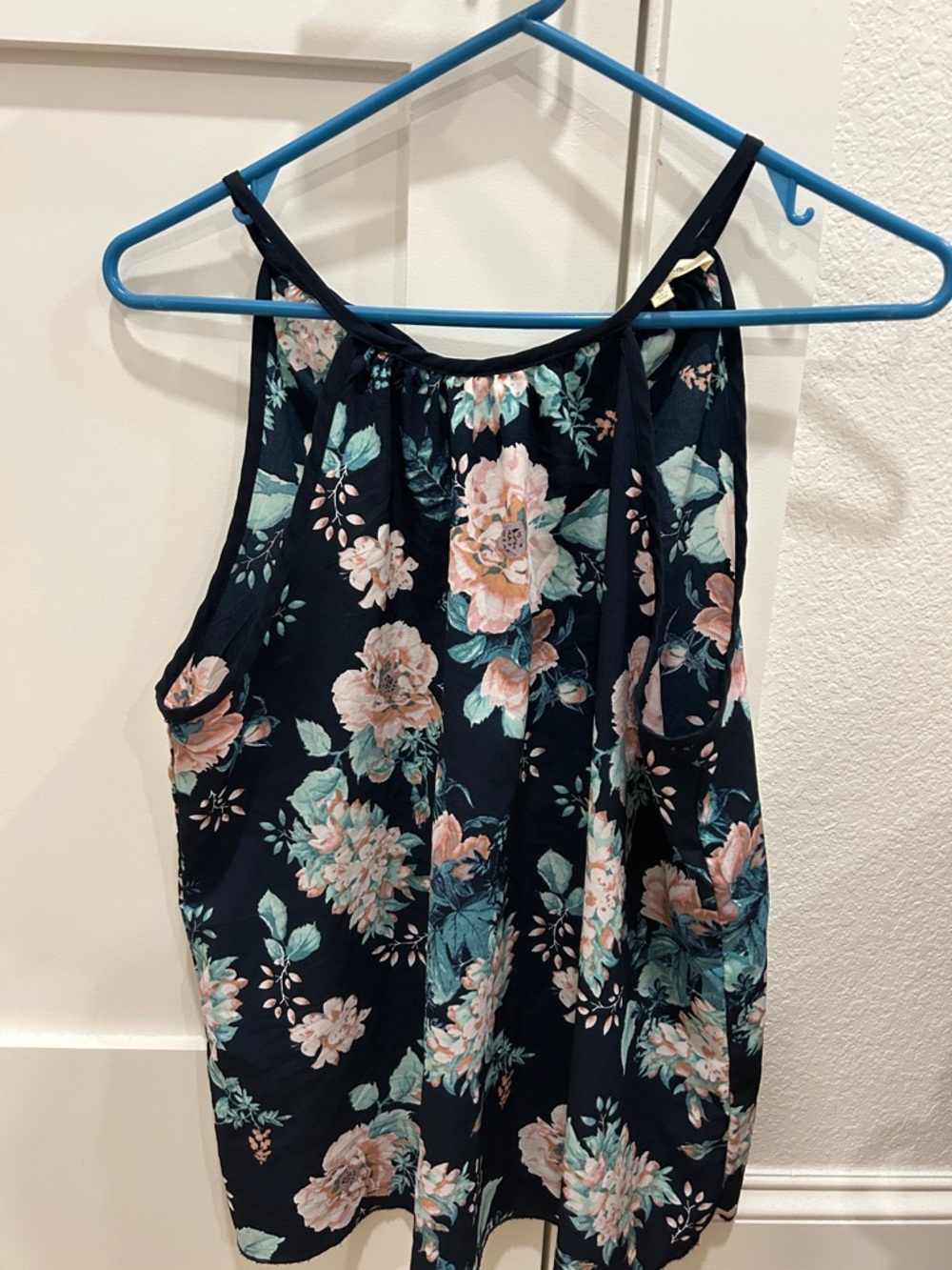Floral Halter Tank Top - Black with Pink & Green Floral